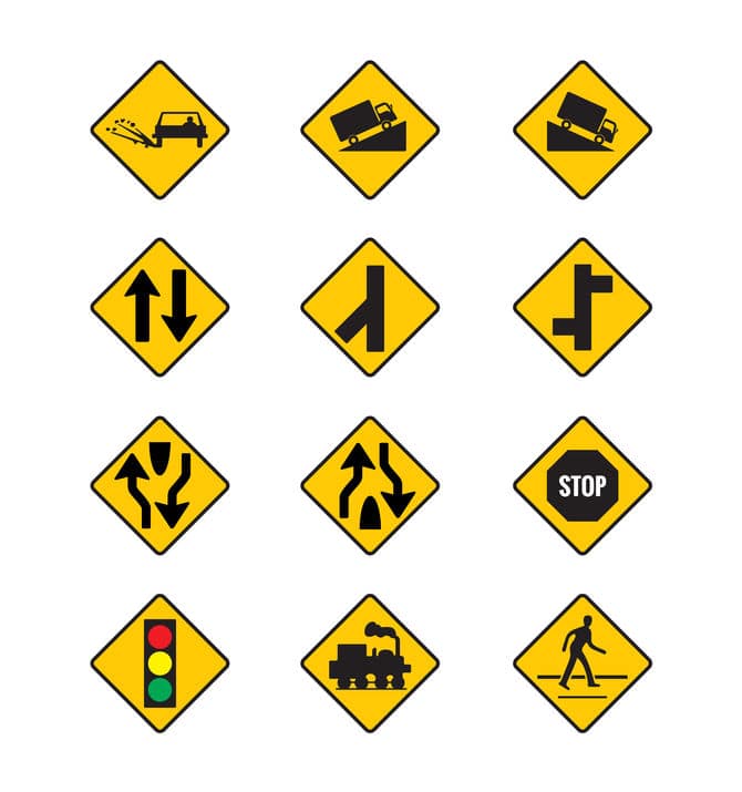 12 icons of road signs